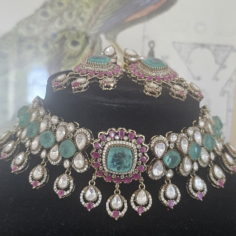 Opulent Silver, Ruby & Mint Green Moissanite Stat… - image 3